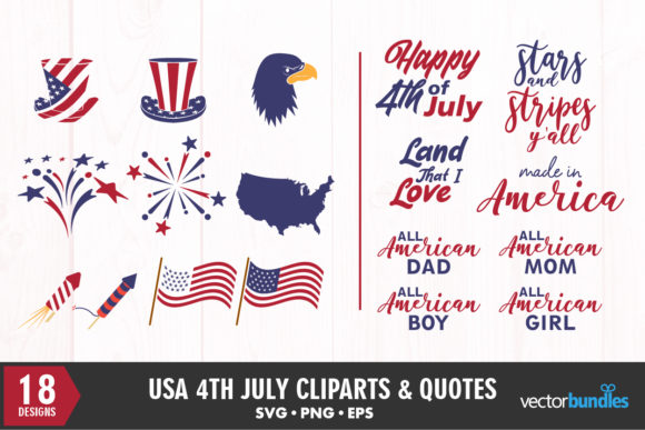 4th of July USA Bundle Clipart and Quote
